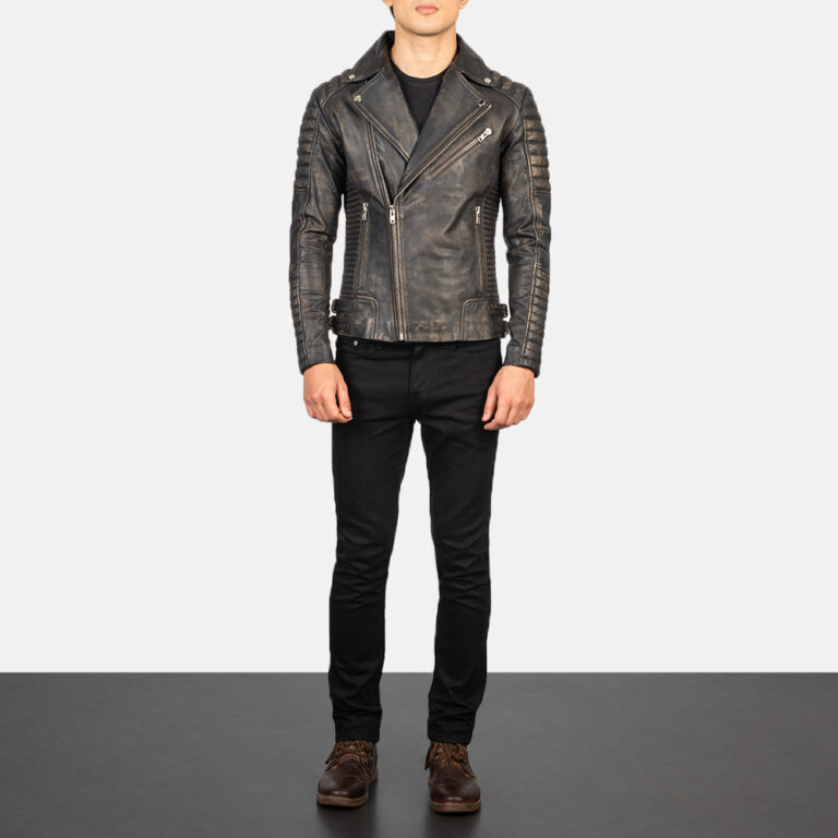 Mens Armand Distressed Brown Leather Biker Jacket Full Length-2-1634130637809